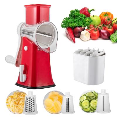 China Multifunctional Plastic Cheese Grater Stainless Steel Kitchen Hand Rotary Grater 3 in 1 Cheese Grater Shredder for sale