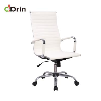 China White Leather Executive Chair Steel Frame Swivel Visitor Home Office White Leather Back Chair for sale