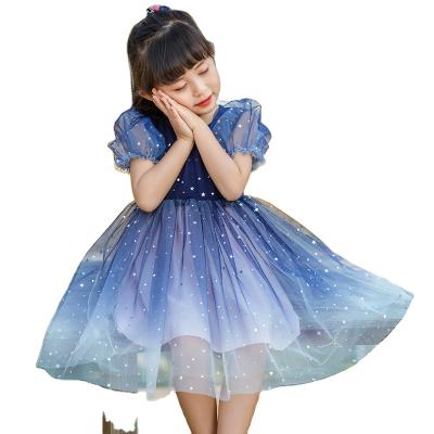 China New 2021 summer anti-static round neck gauze dress with bubble sleeves for children for sale