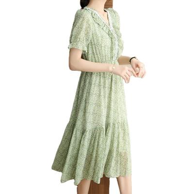 China 2021 Chiffon Floral Dress Summer Short Sleeve Anti-Static Printing Dress for sale