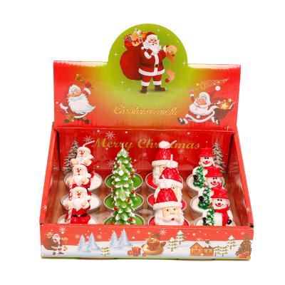 China Paraffin Gift Box Set of Solid 12 Aluminum Craft Painted Tea Wax Candles Christmas Tree Old Man Snowman Christmas Candles for sale