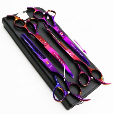 China Stocked 7 Inch Pet Grooming Scissors Set Straight Curved Cat Hair Thinning Shears Kit Tesoura Para Dog Hair Thinning Shears for sale