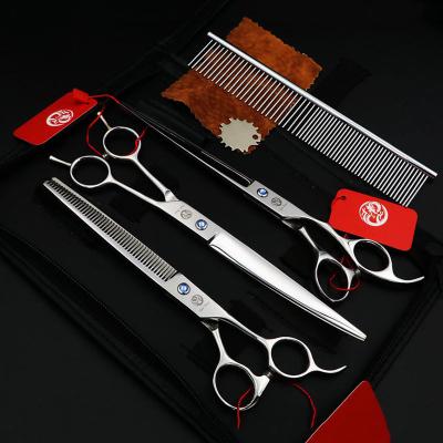 China Stocked 8 Inch Pet Grooming Scissors Set Straight Curved Cat Hair Thinning Shears Kit Tesoura Para Dog Hair Thinning Shears for sale