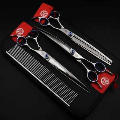 China Stocked 8 Inch Pet Grooming Scissors Set Straight Curved Cat Hair Thinning Shears Kit Tesoura Para Dog Hair Thinning Shears for sale