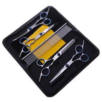 China Stocked 6 Inch Pet Grooming Scissors Set Straight Curved Cat Hair Thinning Shears Kit Tesoura Para Dog Hair Thinning Shears for sale