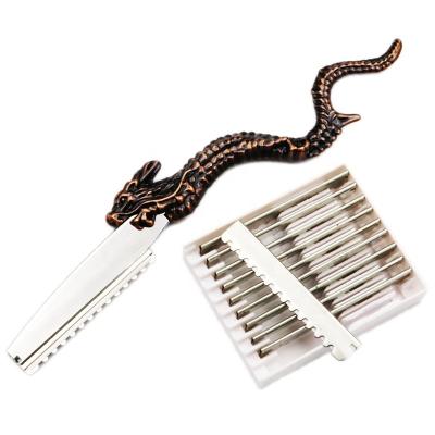 China Hot Professional Sharp Barber Razor Blade Japan Stainless Steel Hair Razors Single Blade Cut Hair Cutting Thinning Knife Dragon Handle for sale