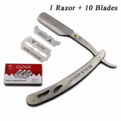 China Men Barber Straight Edge Razors Set Single Blade 1 Folding Shaving Knife Hair Removal Tools With 10 Pcs Blades for sale