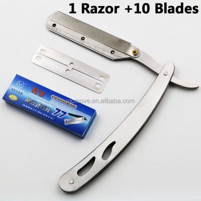 China 1Set Single Blade Men Barber Straight Edge Razors Folding Shaving Knife Hair Removal Tools With 10 Pcs Stainless Steel Blades for sale