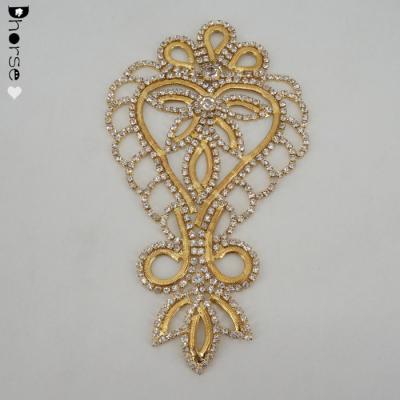 China Flatback 16*9cm gold metal rhinestone rhinestone back bling applique for clothes decoration for sale