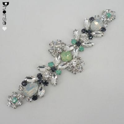 China Flatback 16*5cm Fashion Colored Rhinestone Applique Embellishment Metal Back for sale