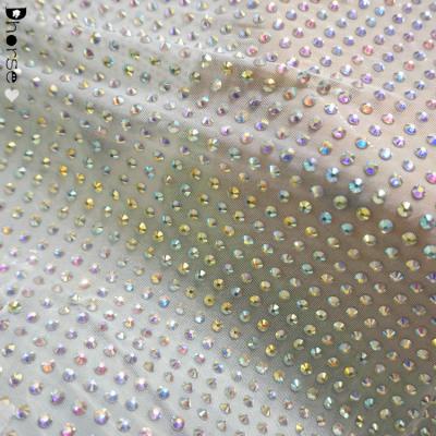 China Bling Shine Stretch Trim Crystal Glass Rhinestone Bling Elastic Net Mesh Fabric For Cloth Shoes Bag for sale