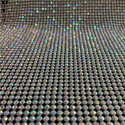 China Bling bling shine hot sale 3mm silver foil with AB rhinestone metal mesh fabric for shoes bags for sale