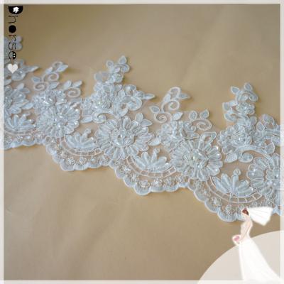 China Sustainable Trimming Lace / Trimming Lace For Bridal Veil / Hand Embroidery Designs 20cm wide by the yard-DHBL1699 for sale