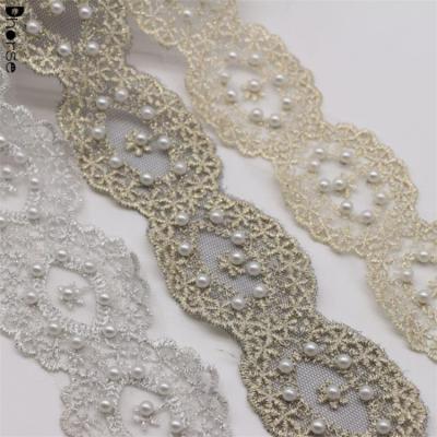 China Viable Factory Direct Embroidery Beaded Bead Trim Lace Trim With Beads for sale