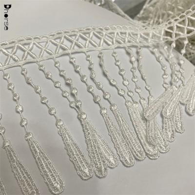 China Sustainable Hot Sale 12cm White Fringe Polyester Embroidery Lace Trim for sale