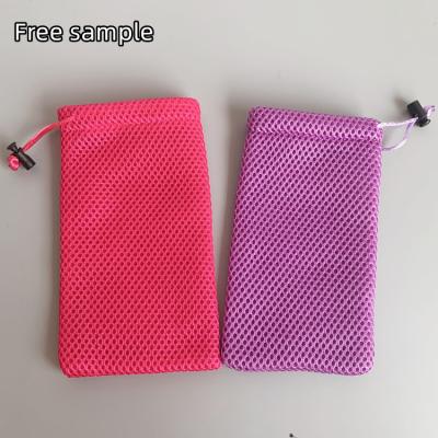 China Fabric Packing Custom Made High Quality Small Purple Nylon Mesh Drawstring Bag Storage Pouch For Gift Packing for sale