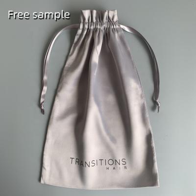 China Hair Packing Custom Gray Satin Hair Bag With Logo Silk Tote Bag For Hair Extensions for sale