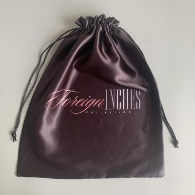 China Hair Packing Black Super Soft Pouch Custom Logo Hair Silk Drawstring Packing Bag for sale