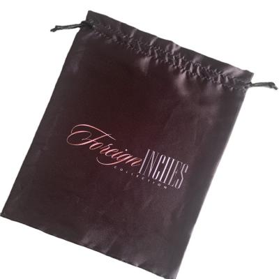 China Hair Packing Custom Black Silk Pouch Satin Packaging Drawstring Bag For Hair Extensions With Logo for sale