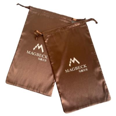 China Soft High Quality Drawstring /reusable Brown Silk Garment Dust Bag With Logo Silk Bags For Packaging Lingerie for sale