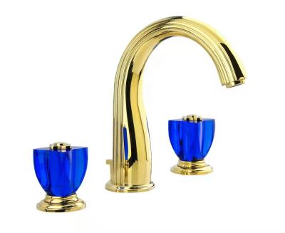 China Hot Cold Water Metered Crystal Handle Brass Bathtub Faucet Hot Sale Royal Gold Blue Faucets for sale