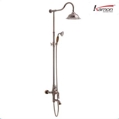 China 8 Inch Traditional Wall Mounted Antique Rotating Overhead Handle Teak Top 8 Inch Sprayer Bathroom Rainshower Brass Shower Set for sale