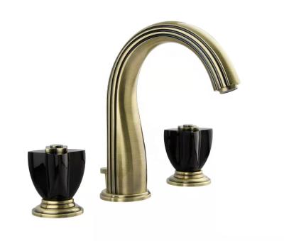 China High Quality European Black Faucet Metered Crystal Double Handle Brass Basin Faucets for sale