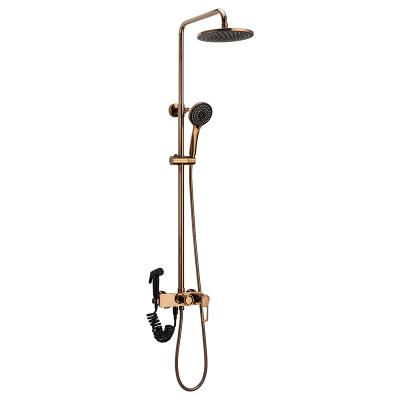 China With European Popular Exposed Brass Bath Rain Waterfall Shower Mixer Tap Sliding Bar With ABS Handle for sale