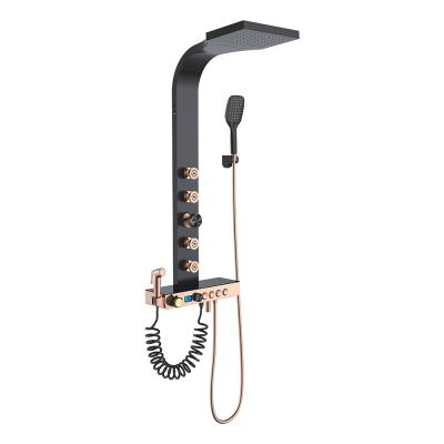 China Without Slide Bar Spa Modern Thermostatic Massage LED Sense Waterfall With Brass Knob Mixer Shower Set for sale