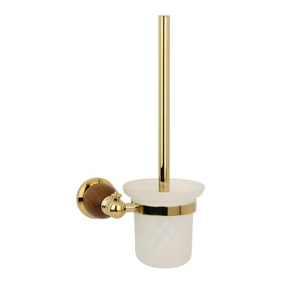 China High Quality Eco-Friendly Brass Wood European Style Kamon Toilet Brush and Holder Set for sale