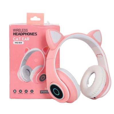 China Foldable Colorful Cute In-Ear LED Cat Ear Headset Kids Children Gaming Headphones Wireless Headphones for sale