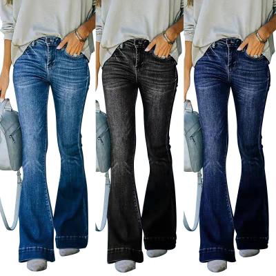 China 2022 New Fashion Sustainable High Waist Elastic Stitching Flared Jeans Women's Pants for sale