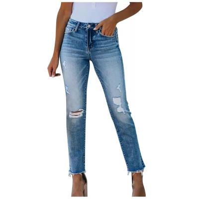 China 2022 New Sustainable Women's Slim Tassel Edge Stretch Ripped Jeans for sale