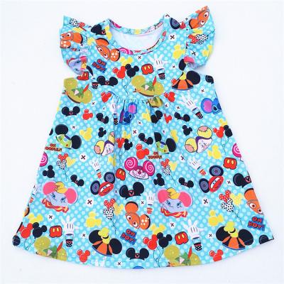 China Cartoon Skin-friendly Soft Silk Print Anti-wrinkle Anti-wrinkle Llitte Girls Milk Short Sleeve Dress for sale