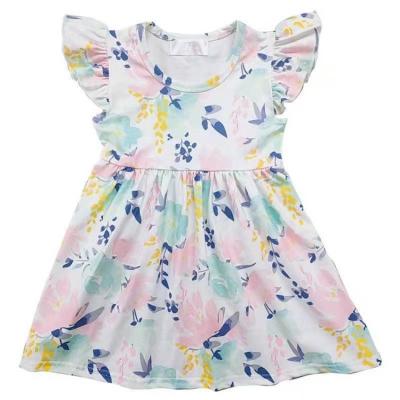 China Hot Selling Anti-wrinkle Doll Clothes Round Neck Sleeve Cartoon Milk Silk Screen Girls Short Dress for sale