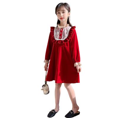 China 2022 new Anti-wrinkle fall dress for girls, long sleeve lace canary yellow velvet dress for sale