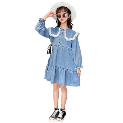 China Anti-wrinkle 2022 spring and autumn new girls dress fashion long sleeve lapel denim skirt for sale