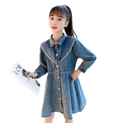 China 2022 spring new fashion girls long sleeved dress preppy denim anti-wrinkle for sale