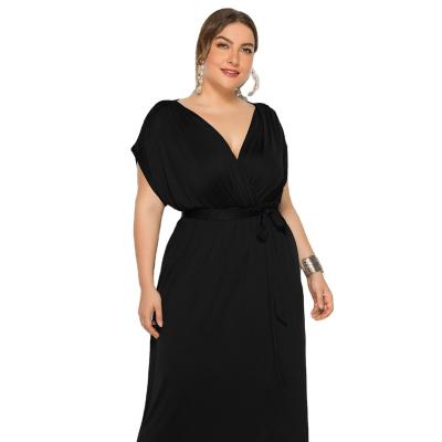 China New Anti-wrinkle Plus-Size Women's Voluptuous V-Neckline Dress In Solid Color for sale