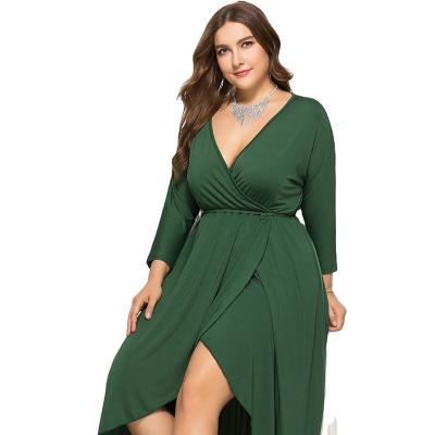 China European and American Anti-wrinkle big fat sleeve V-neck standard waist swing bag solid color hip solid girl dress for sale