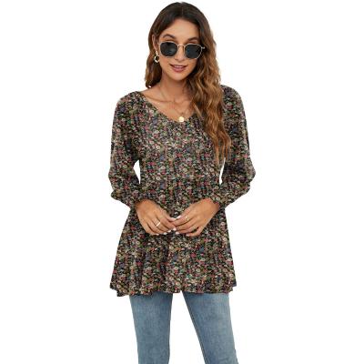 China Anti-Wrinkle Women's Autumn/Winter New Bubble Print Bubble Long Sleeve Tunic Top T-Shirt New for sale