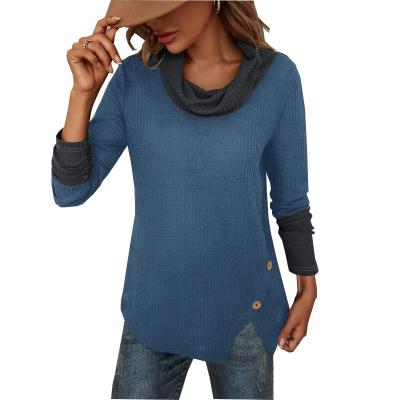 China New Anti-wrinkle Fall/Winter Women's Waffle Semi High Collar Long Sleeve Tee for sale