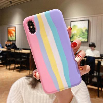 China Shockproof Good Quality Silicone Mobile Case For iPhone X Case Silicon Phone Case For iPhone Xs Rainbow Stripe Cover Phone Accessories for sale