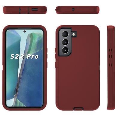 China Shockproof Full Body Protective Phone Back Cover PC TPU Belt Clip 3 In 1 Cover Hybrid Mobile Phone Case For Samsung S22 Pro Defender Case for sale