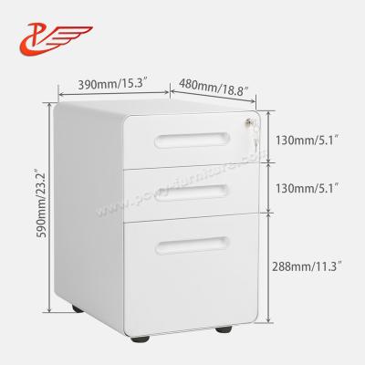 China Office Furninture Desktop Use Slim Edge Around Space Saving Design Movable Corner Pedestal Under Desk 3 Drawer Metal File Cabinet for sale