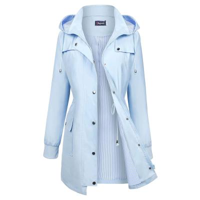 China QUICK DRY fashion increasing women rain coat anorak rain jacket solid color hooded woman long for sale