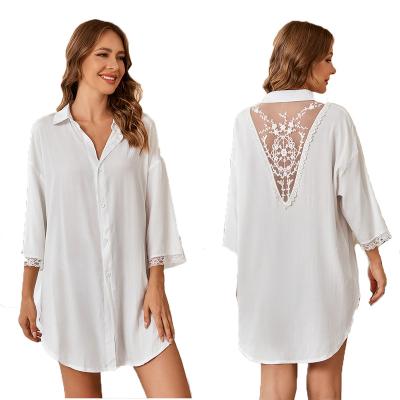 China Hot Shirt Lady's Button Patchwork Lace Breathable Nightgown for sale