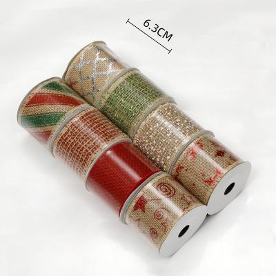 China Farm Theme 63mm Christmas Burlap Ribbon with Farm Theme Christmas Tree Ribbon for Rustic Decoration Garland Farmhouse Decoration for sale