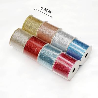 China Gift Wrapping Glitter Ribbon 63mm Gold Glitter Ribbon 63mm Red Silver Blue Colored Glitter Sparkly Ribbon For Gift Wrapping Holiday Decoration DIY Craft for sale