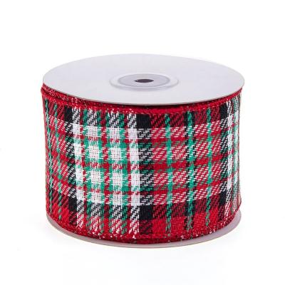 China Chirstmas Decor 63mm Classic Buffalo Plaid Burlap Christmas Ribbon Printed Christmas Ribbon For DIY Gift Wrap Decoration Craft for sale